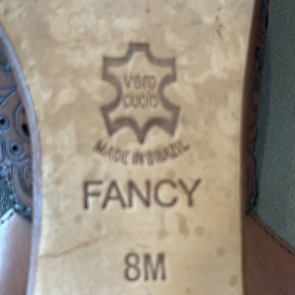 Brighton Fancy Brown & Black Laser Cut Kitten Heel Slingback Shoes Size 8 - Picture 7 of 10